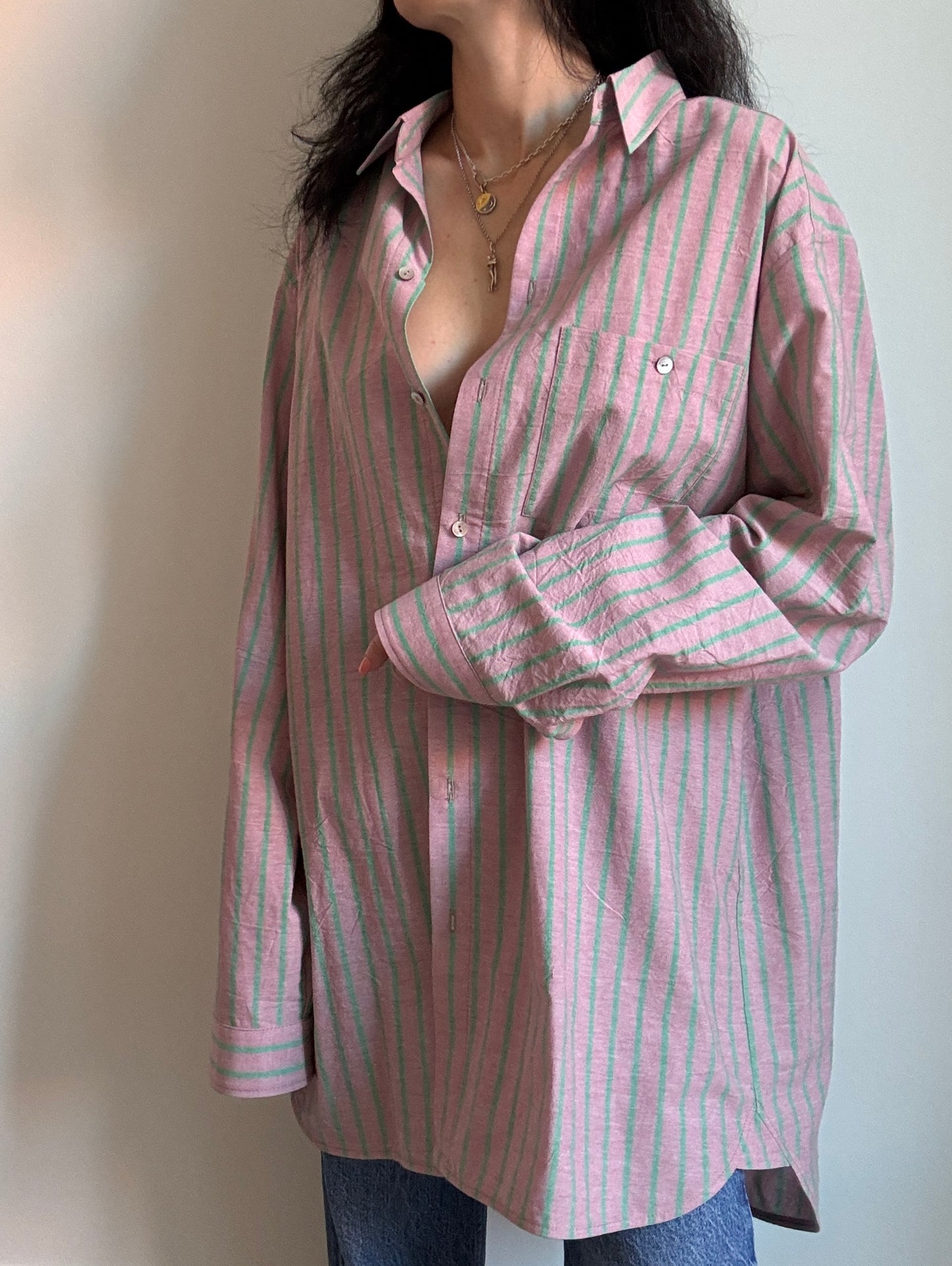 Pink oversized striped shirt