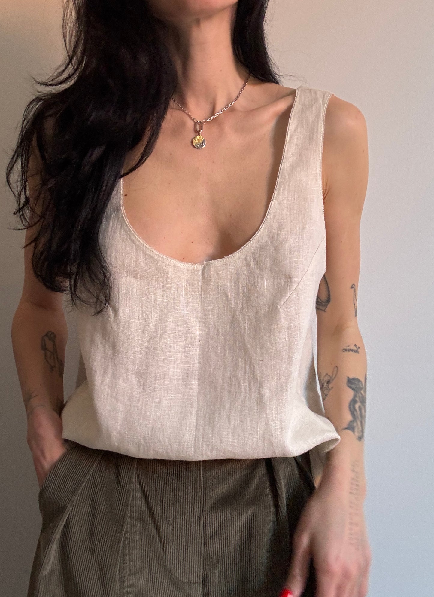 Cream beige basic linen top