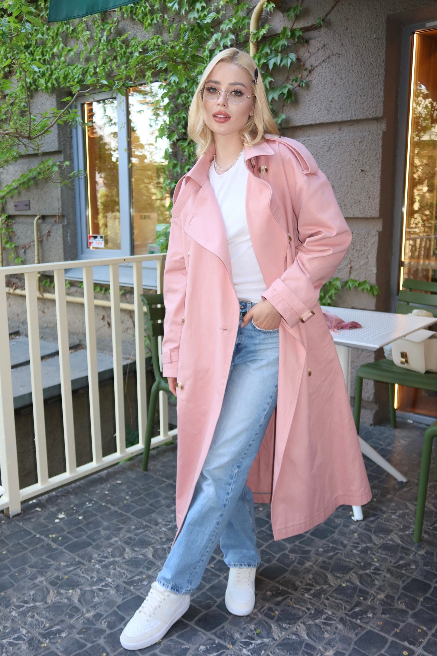 Pink oversized-fit trench coat