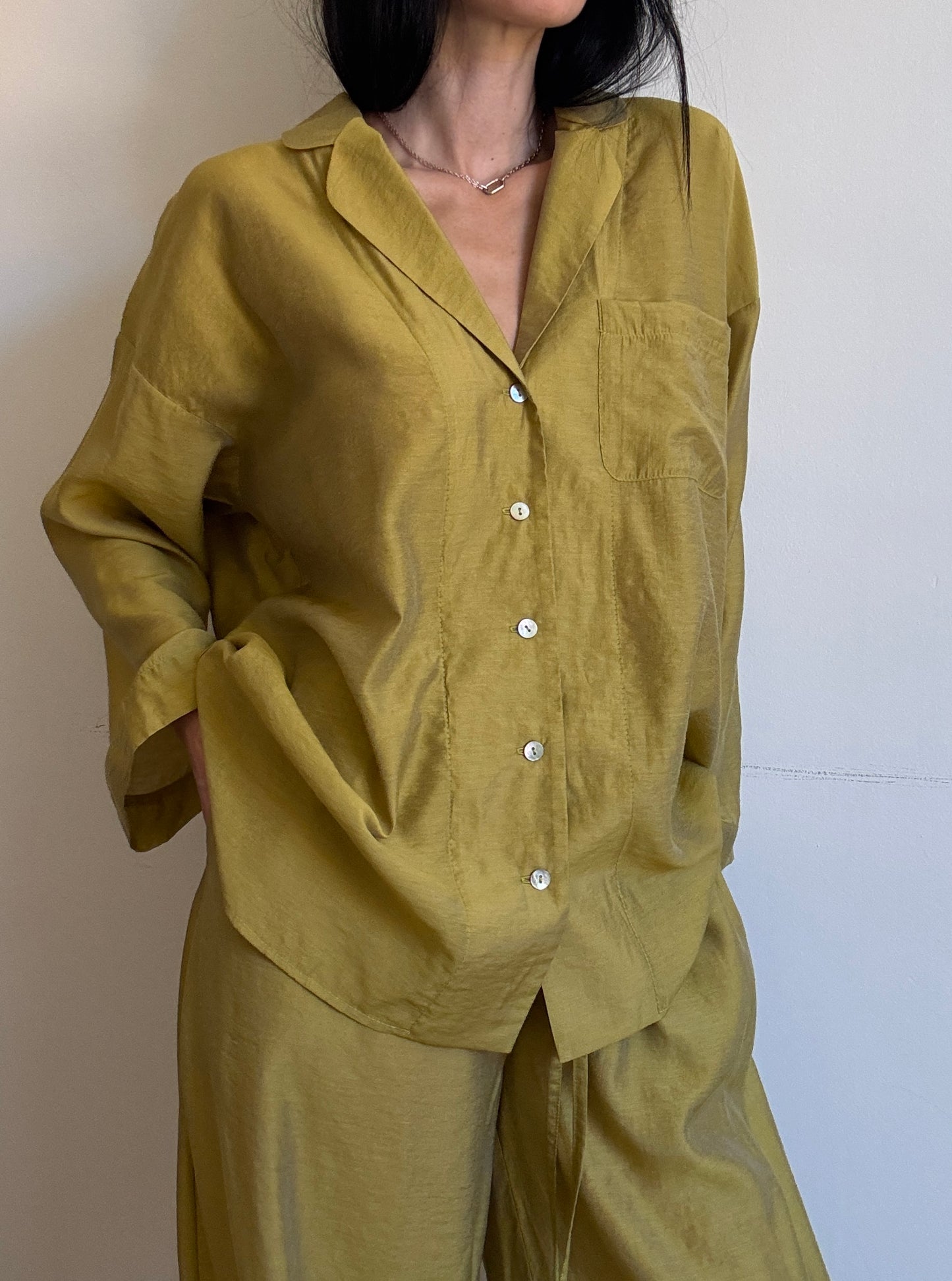 Golden lime silk-blend suit