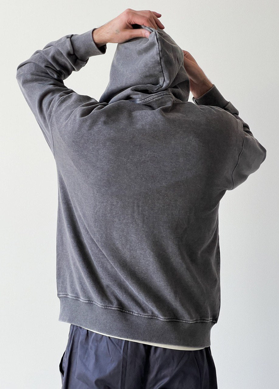 Grey garment-dyed hoodie