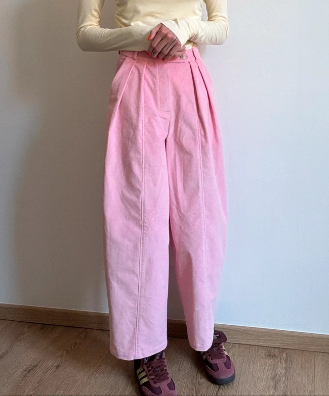 Barbie pink corduroy baggy trousers with fly