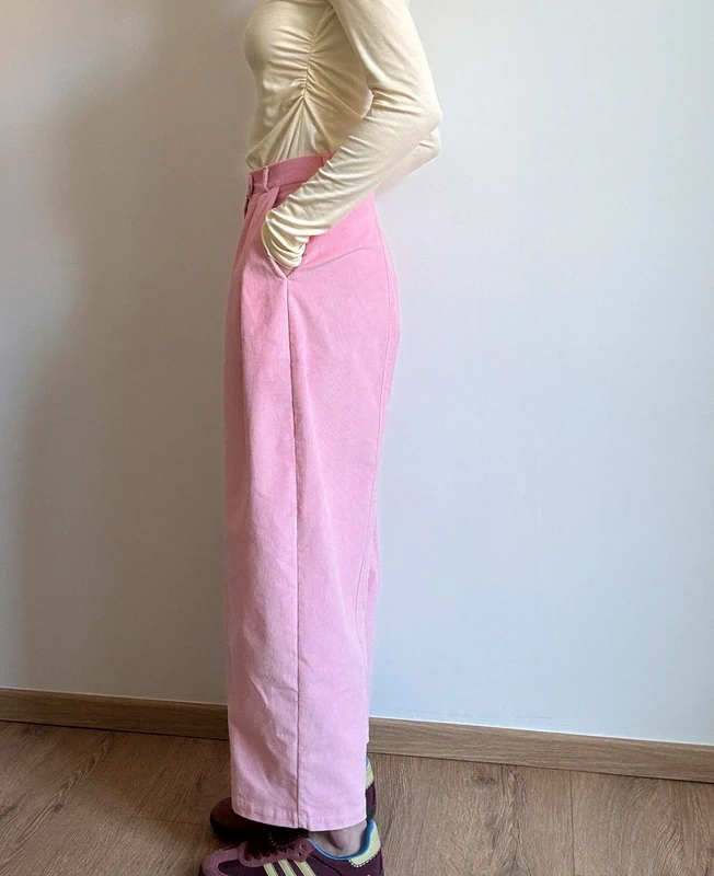 Barbie pink corduroy baggy trousers with fly