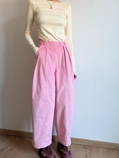Barbie pink corduroy baggy trousers with fly