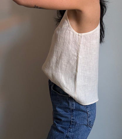 Cream beige linen top with straight neckline