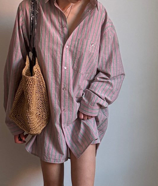 Pink oversized striped shirt