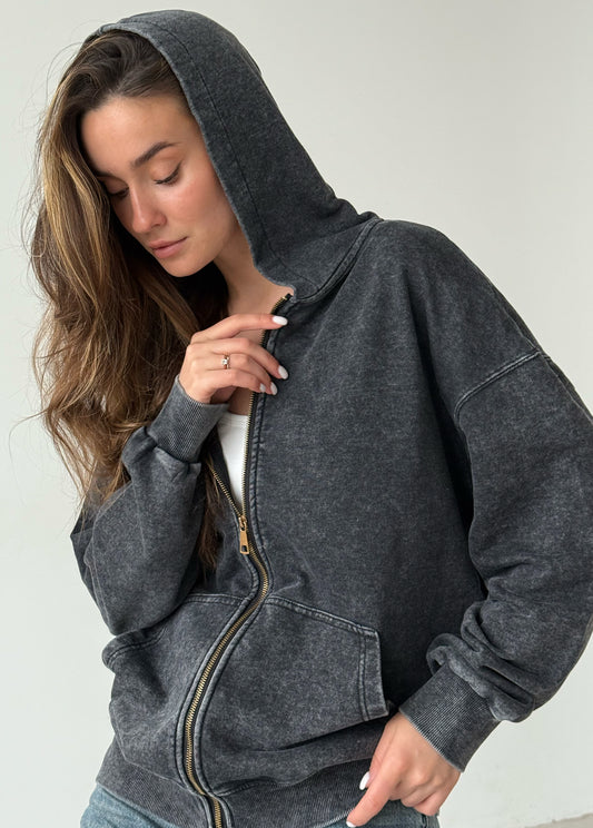 Graphite garment-dyed hoodie