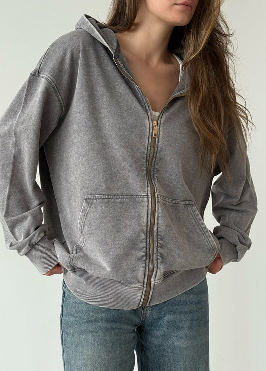 Grey garment-dyed hoodie