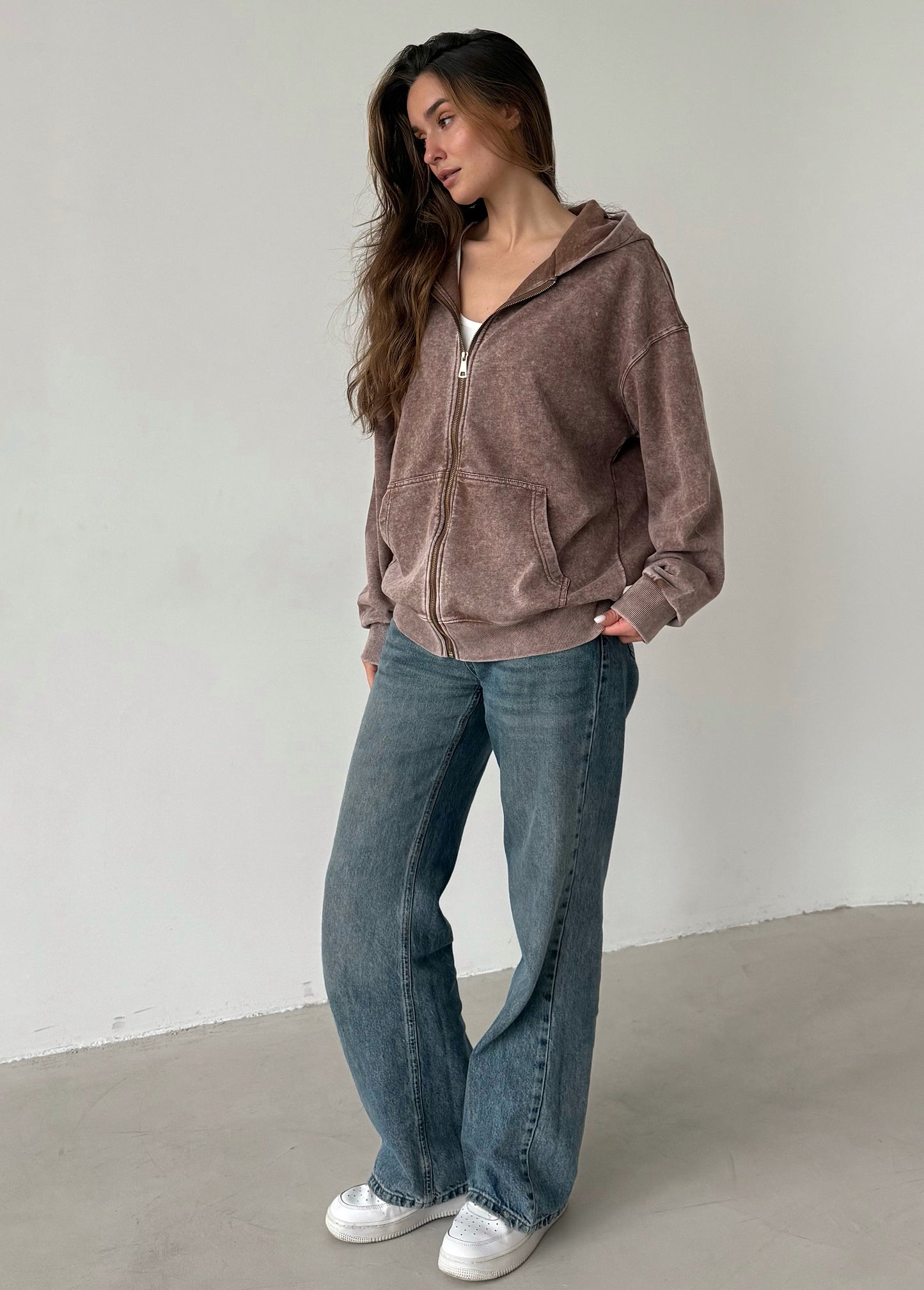 Light brown garment-dyed hoodie