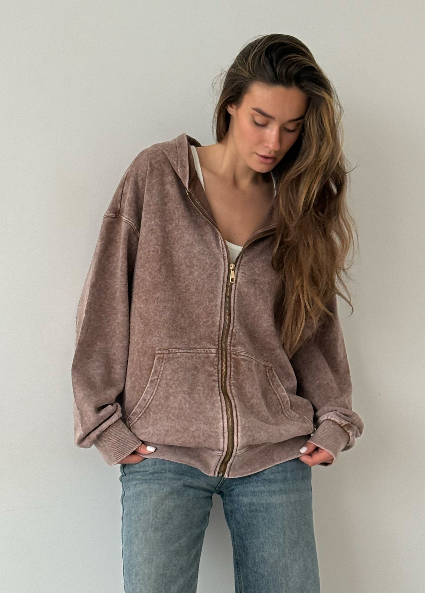 Light brown garment-dyed hoodie