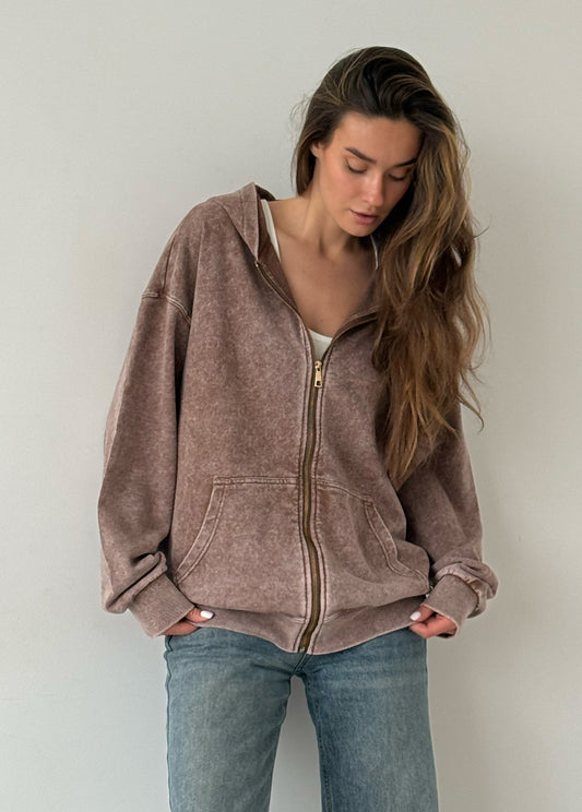 Light brown garment-dyed hoodie