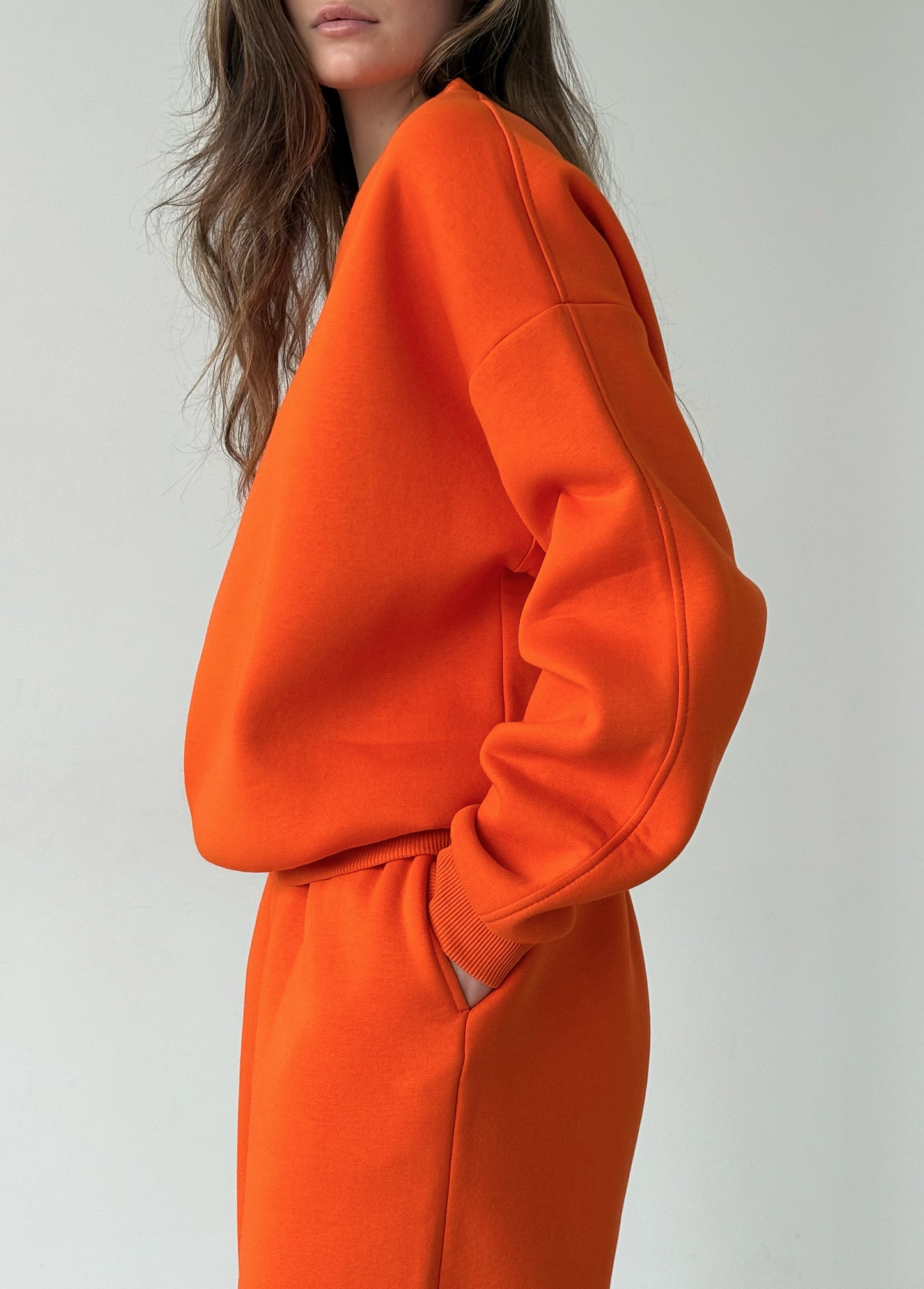Orange fleece sweatshirt