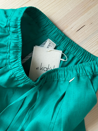 Green linen baggy trousers