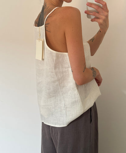 Ivory linen top with straight neckline