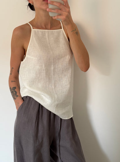 Ivory linen top with straight neckline