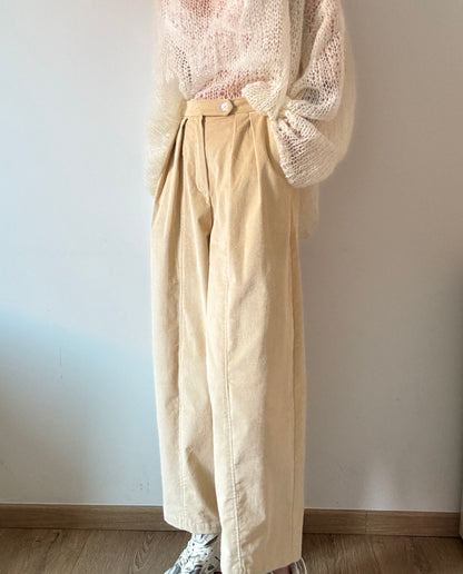 Sand corduroy baggy trousers with fly