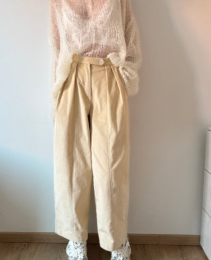 Sand corduroy baggy trousers with fly