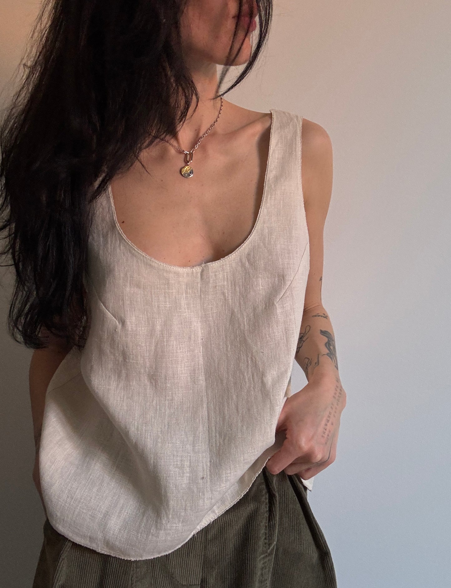 Cream beige basic linen top