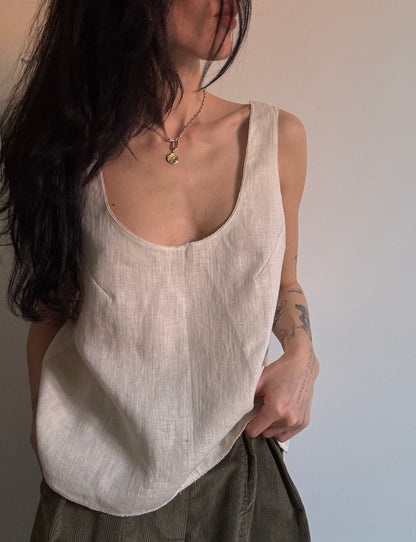 Cream beige basic linen top