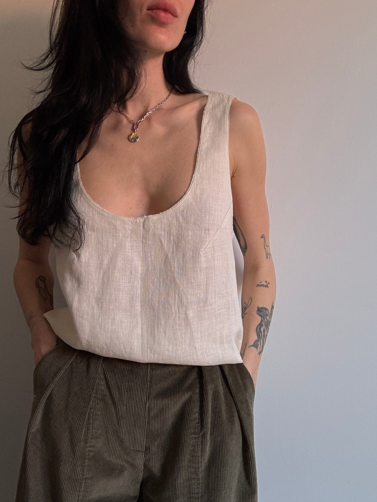 Cream beige basic linen top