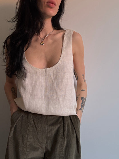 Cream beige basic linen top