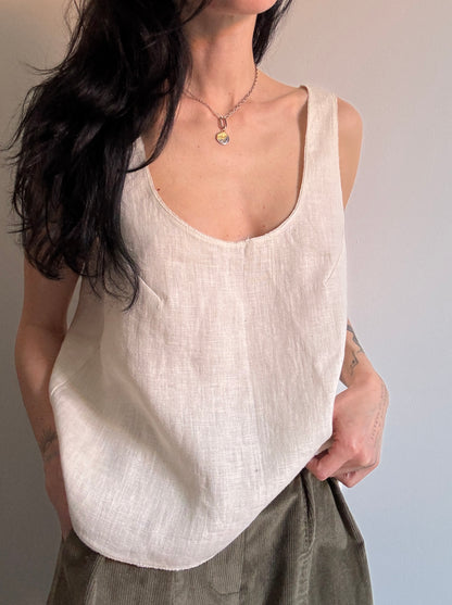 Cream beige basic linen top
