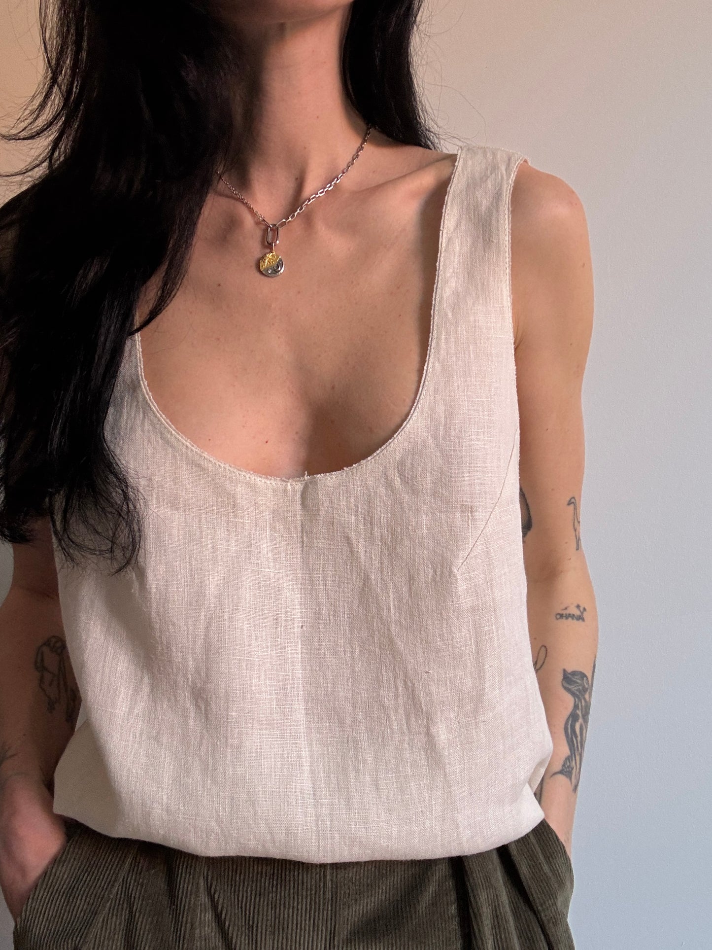 Cream beige basic linen top