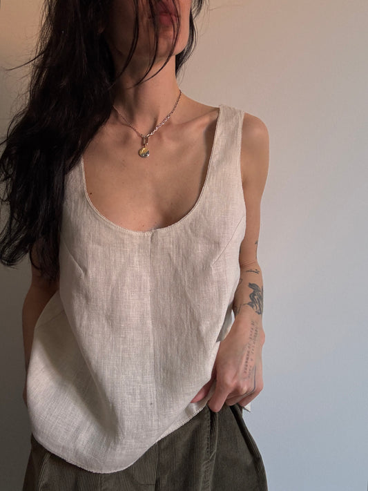 Cream beige basic linen top