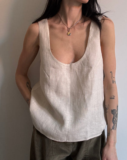 Cream beige basic linen top