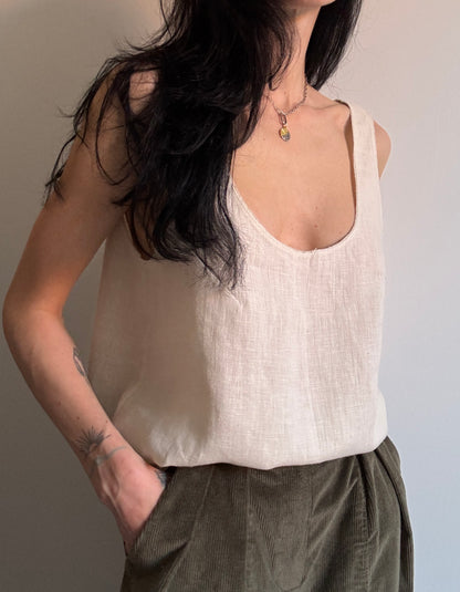 Cream beige basic linen top