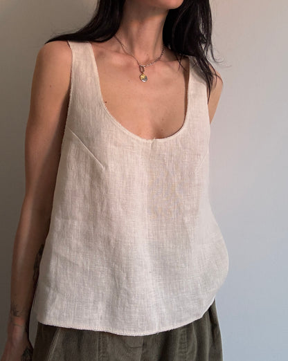 Cream beige basic linen top