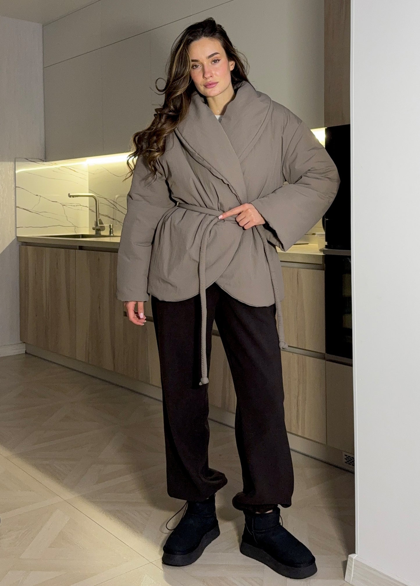 Cocoa jacket with shawl collar