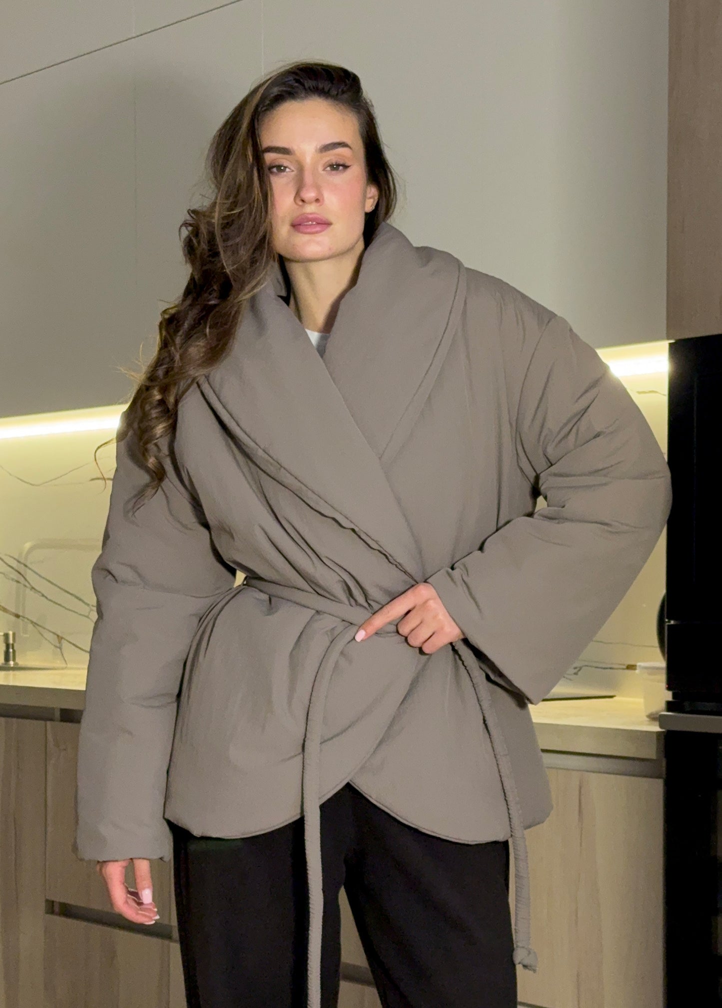 Cocoa jacket with shawl collar