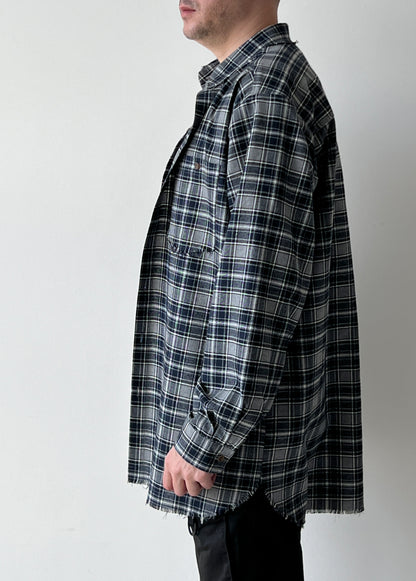 Blue check raw-edge shirt