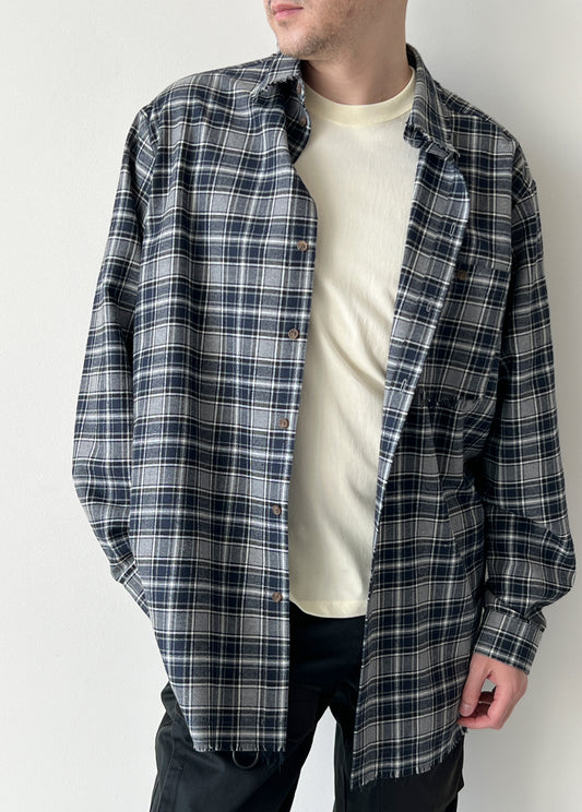 Blue check raw-edge shirt
