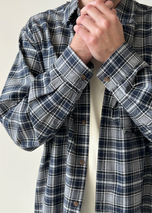 Blue check raw-edge shirt