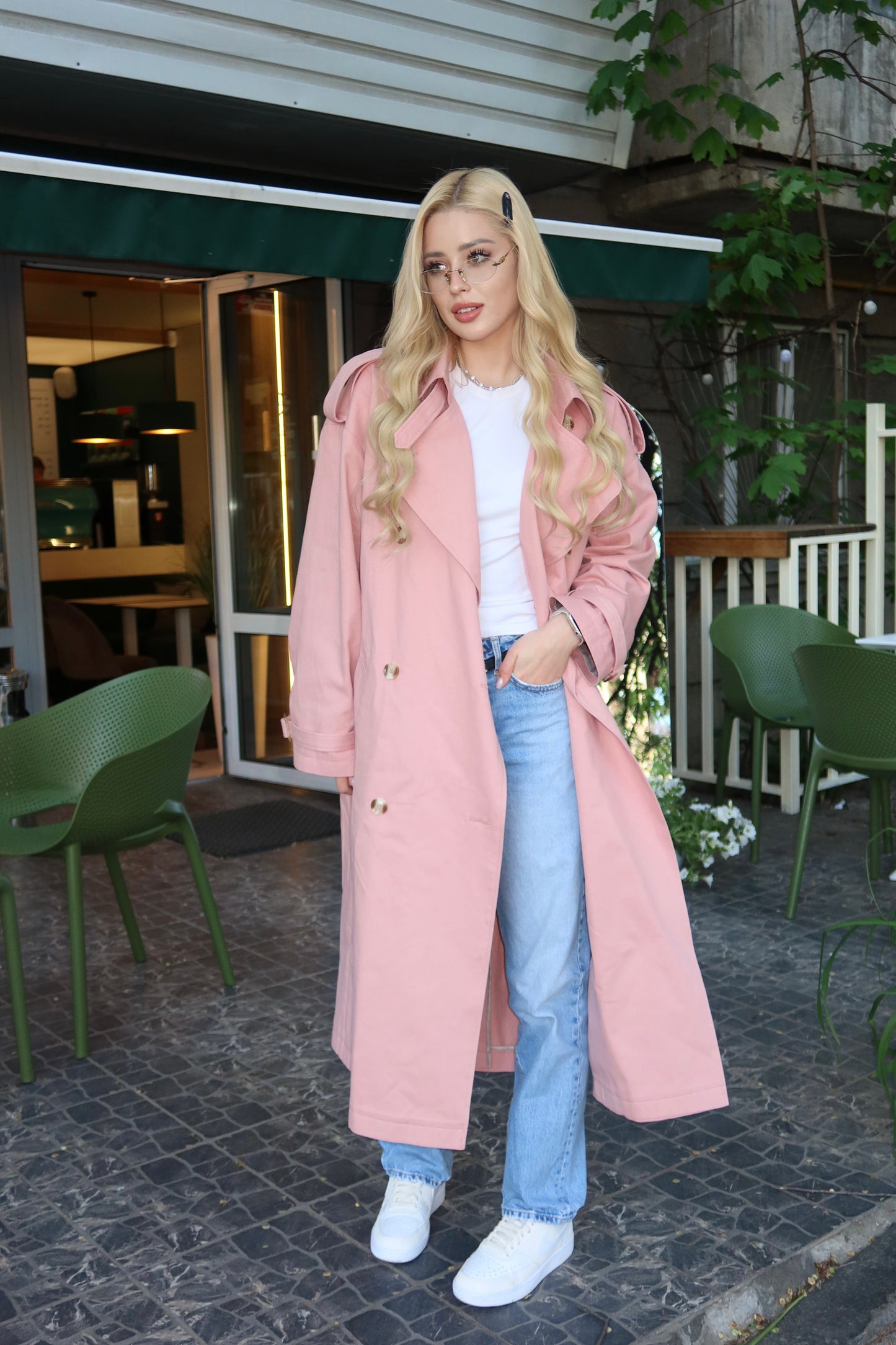 Pink oversized-fit trench coat