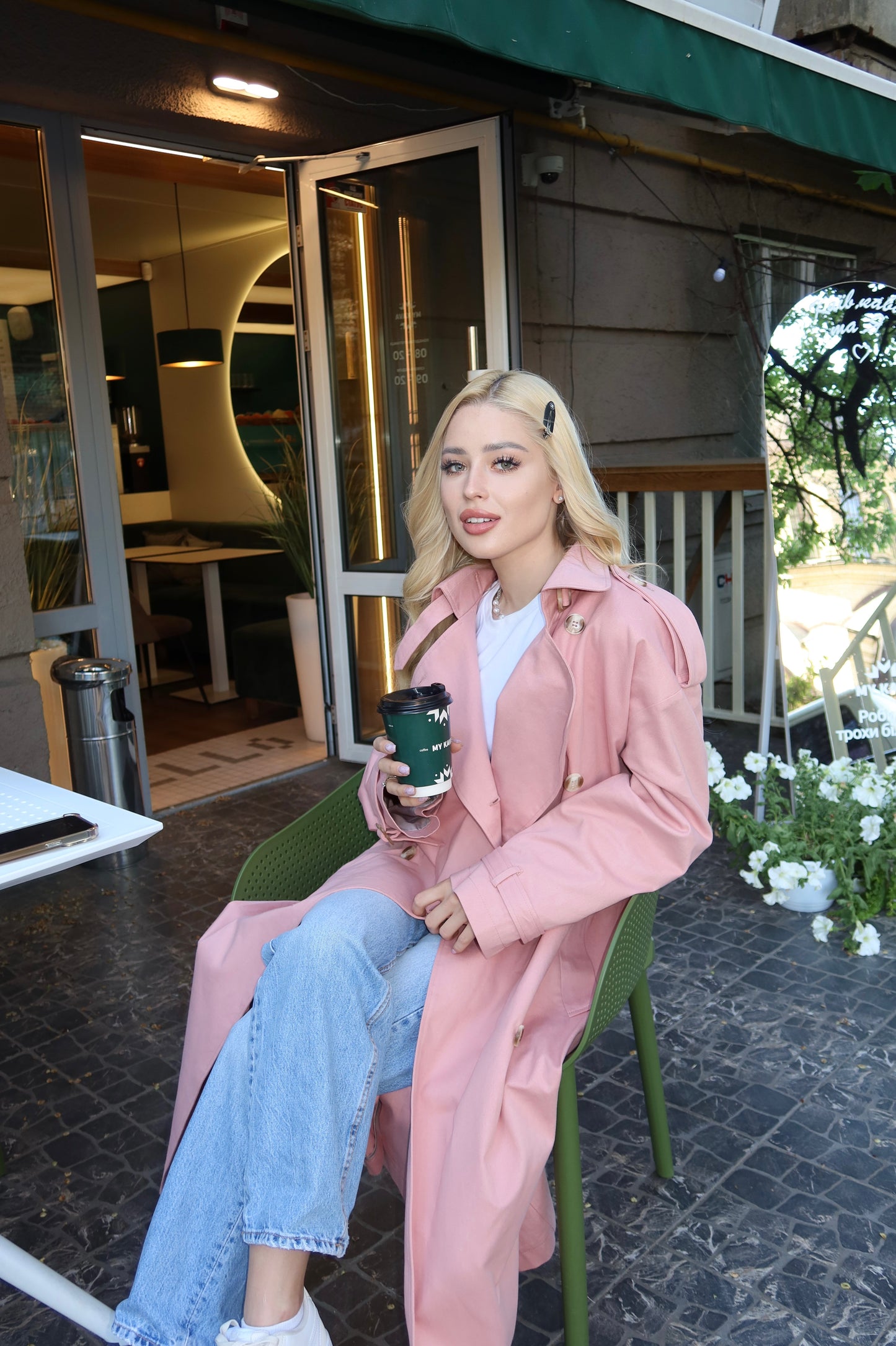 Pink oversized-fit trench coat