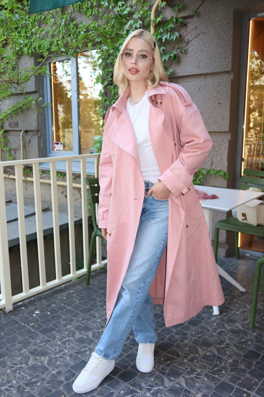 Pink oversized-fit trench coat