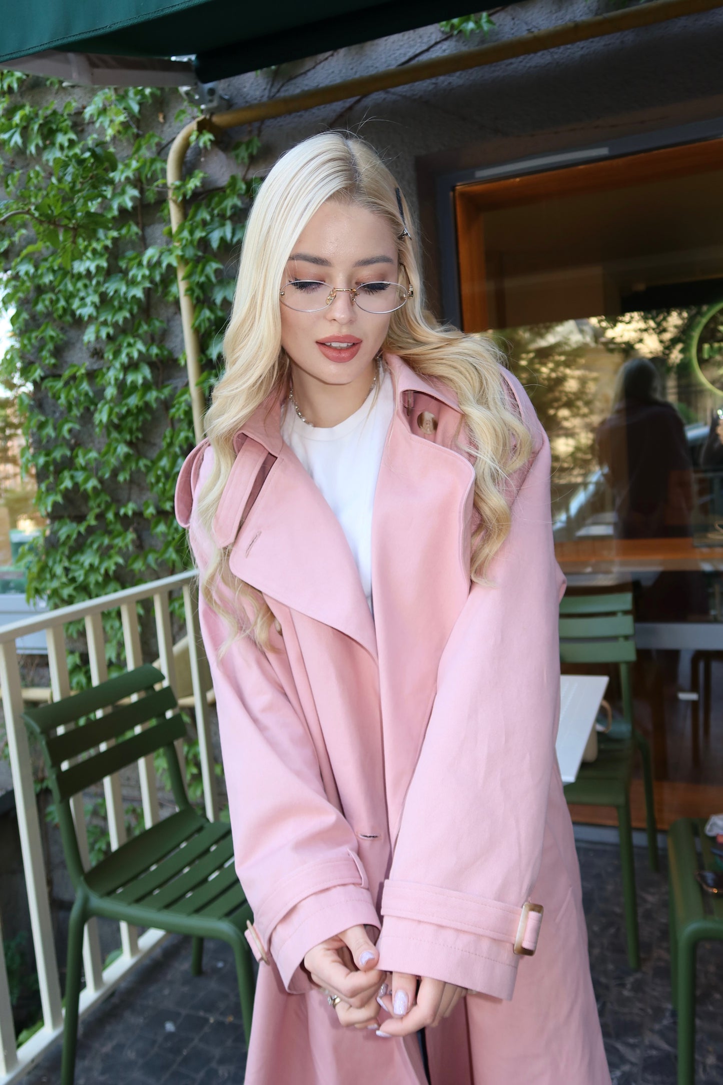 Pink oversized-fit trench coat
