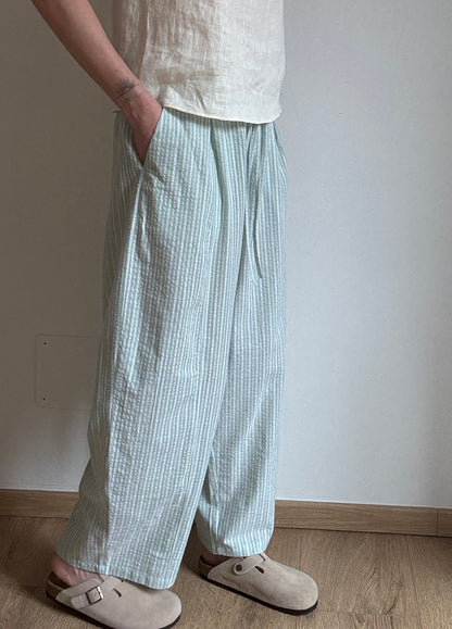 Green cotton trousers with milk stripes