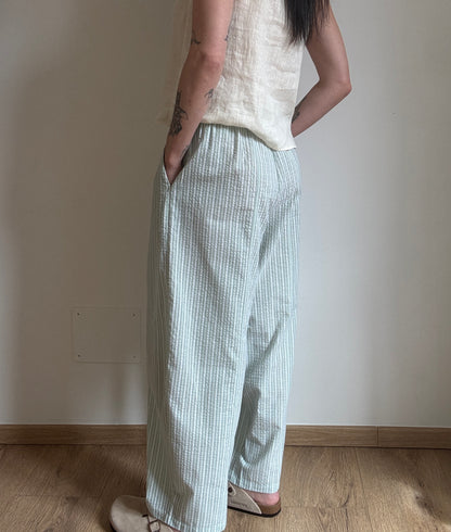 Green cotton trousers with milk stripes