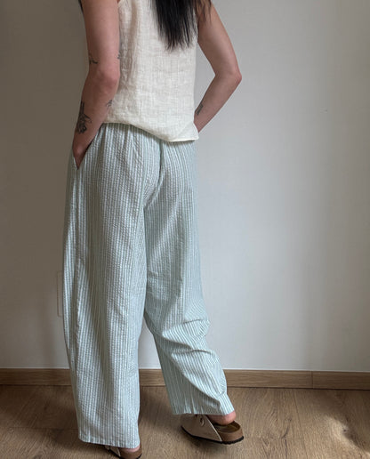 Green cotton trousers with milk stripes