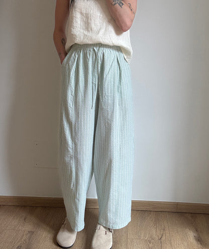 Green cotton trousers with milk stripes