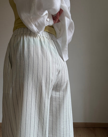 Milk cotton trousers with black stripes