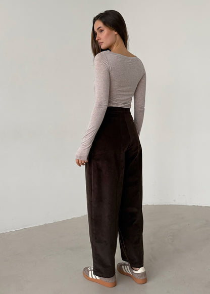 Chocolate corduroy baggy trousers with fly