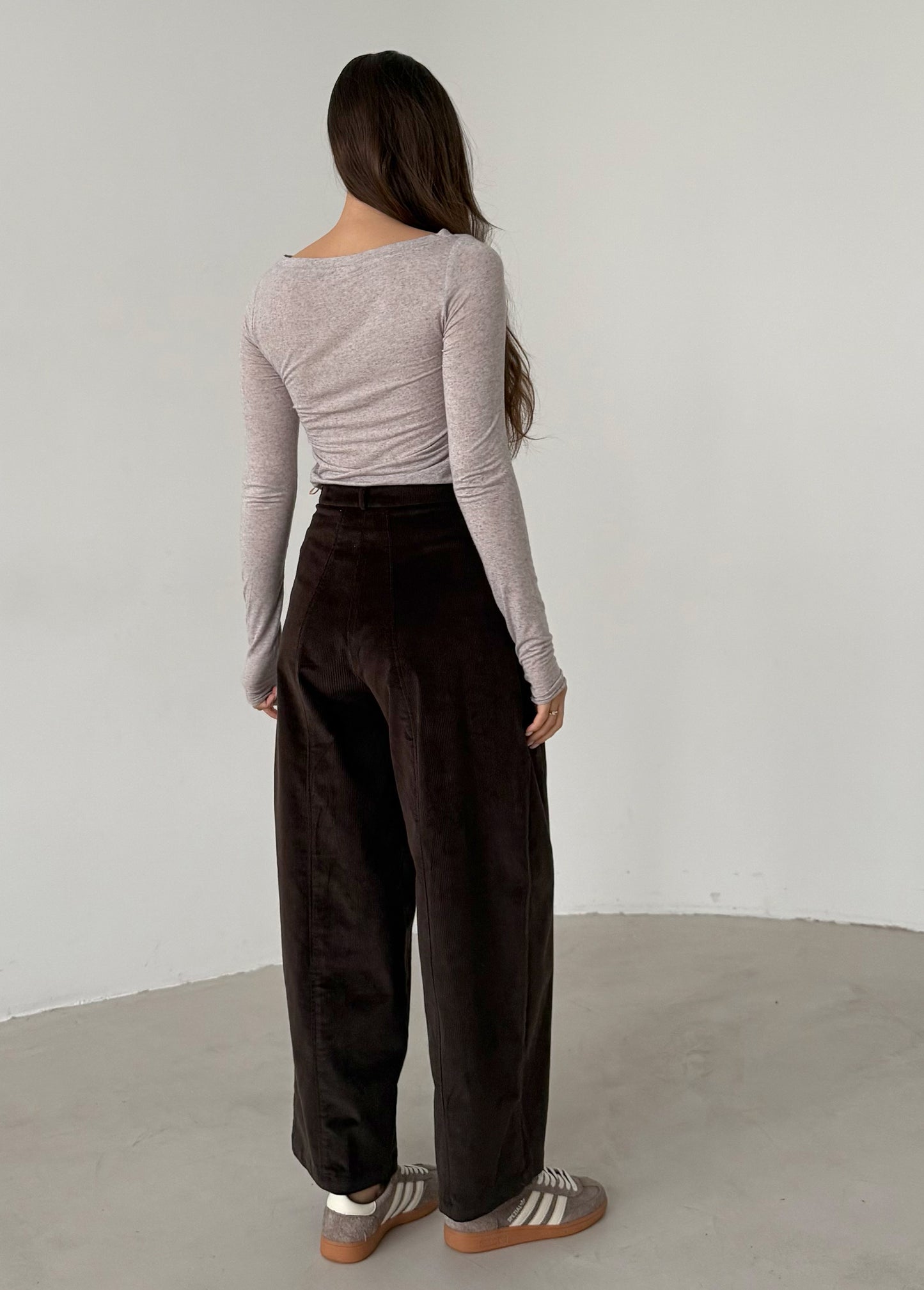 Chocolate corduroy baggy trousers with fly