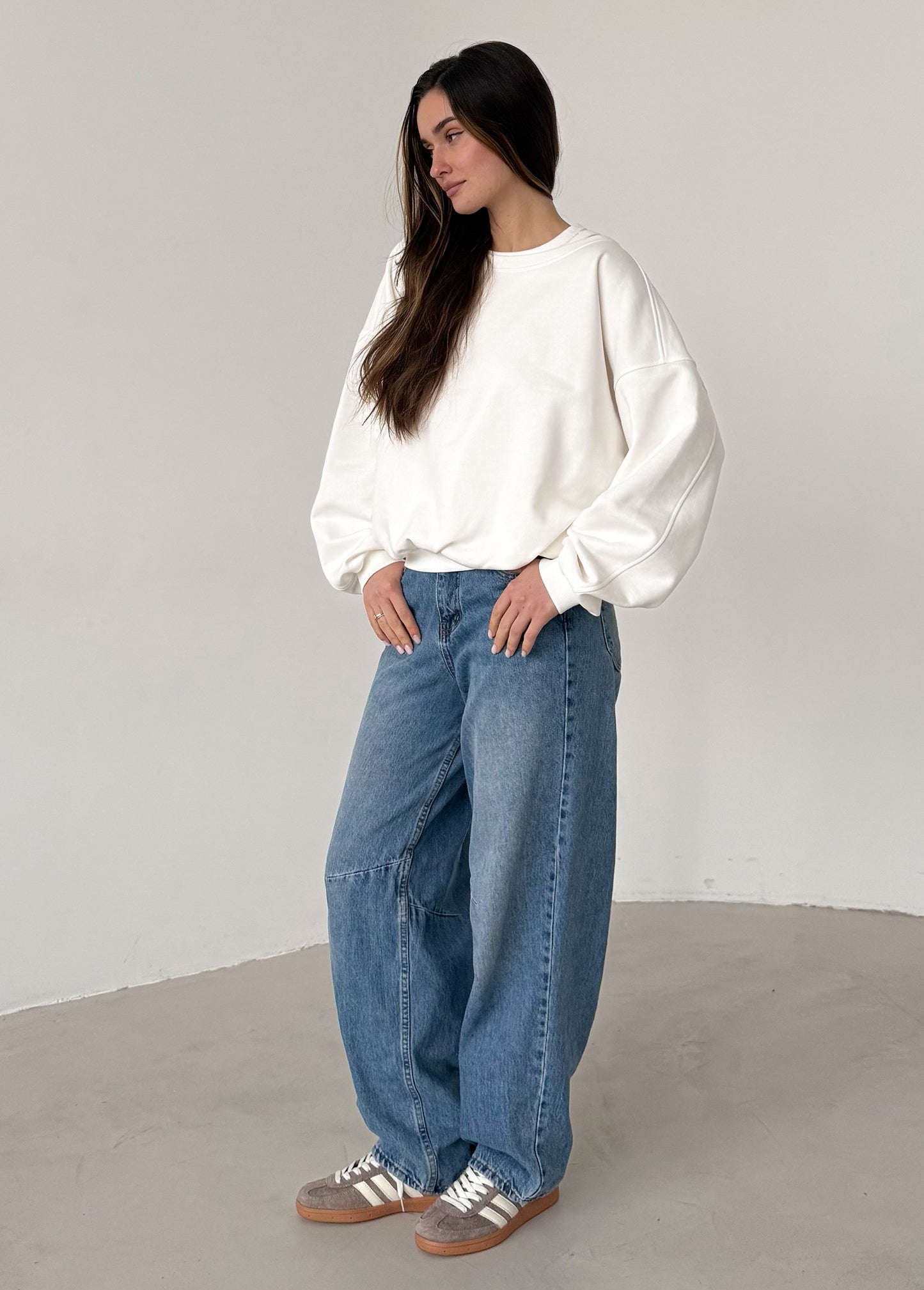 White cotton sweatshirt with layered T-shirt