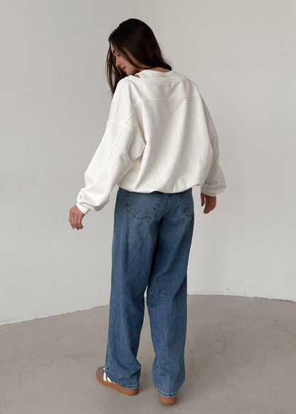 White cotton sweatshirt with layered T-shirt