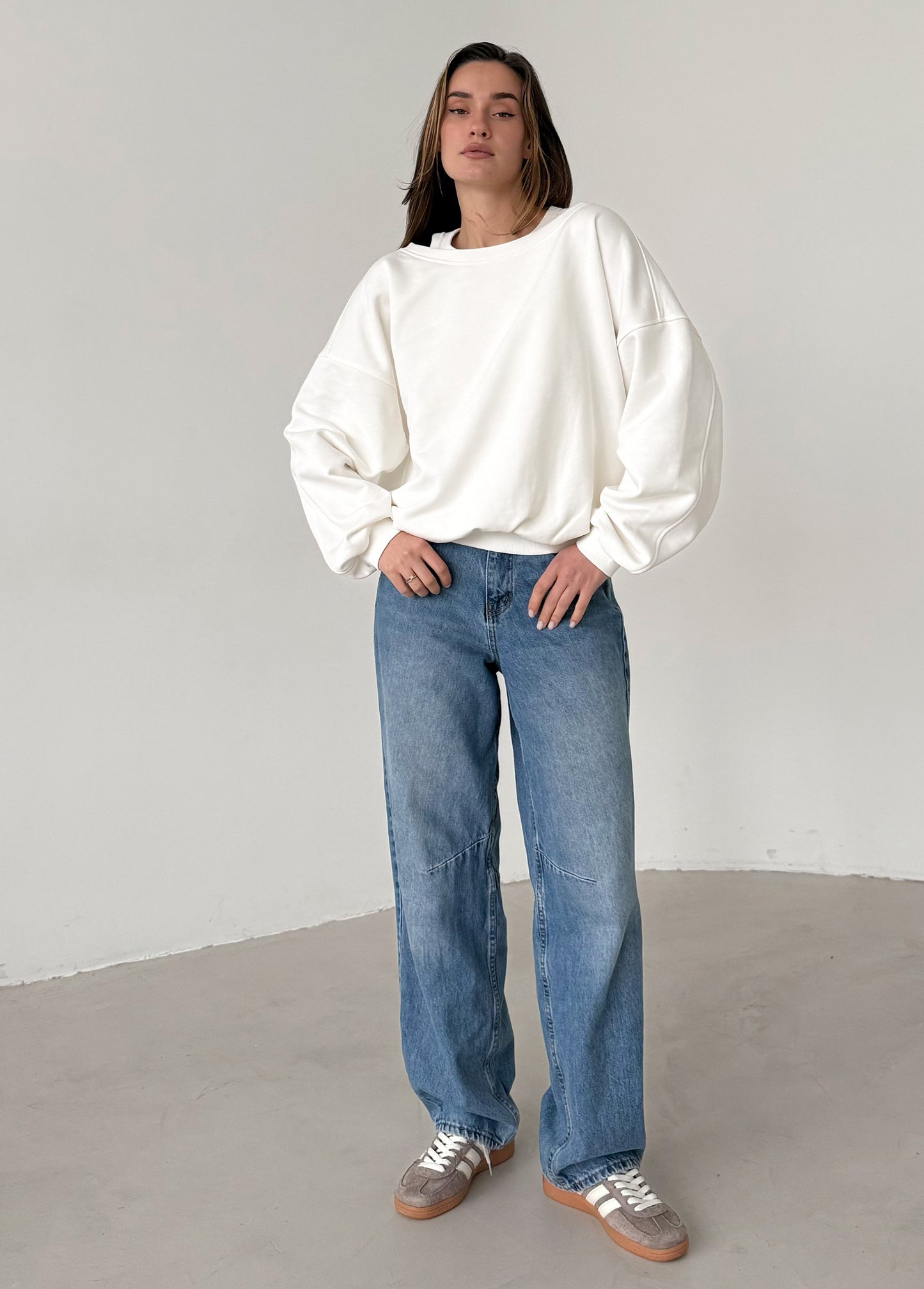 White cotton sweatshirt with layered T-shirt
